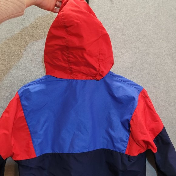First Team Jacket VTG Windbreaker Hood Quarter Zip Color Block Blue Red - Picture 10 of 12